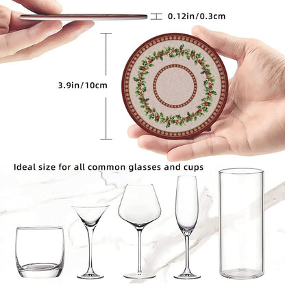 Vintage Christmas Holly Floral Berries Pattern Coasters - Image 3