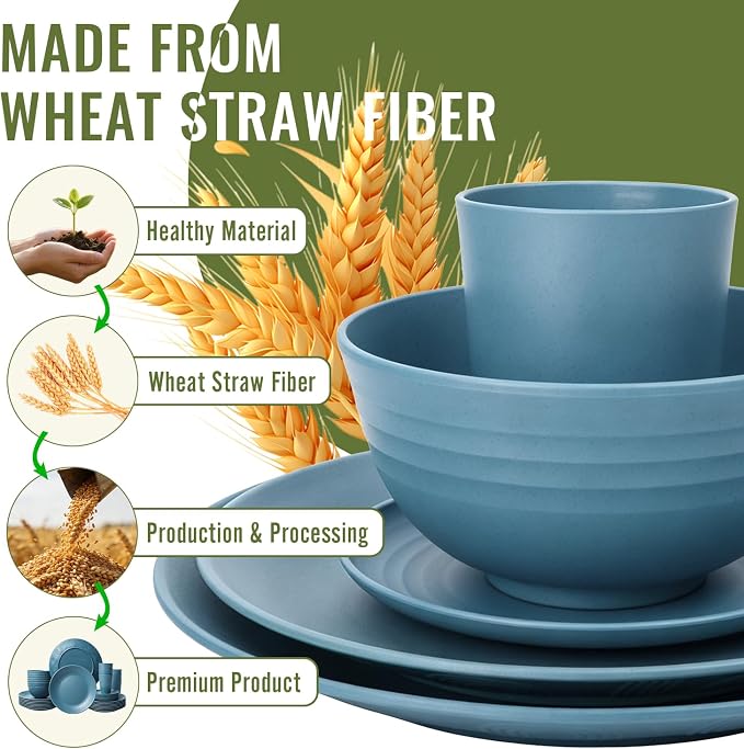40-Piece Wheat Straw Dinnerware Sets, Unbreakable Dishes Set - Image 9
