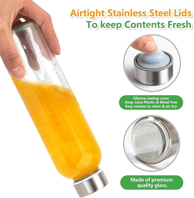 Zukro Glass Water Bottles with Stainless Steel Lids 24 oz, Reusable juice - Image 4