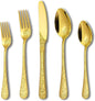Runfly Modern Carved Floral Gold Stainless Steel 20-Piece Flatware Set | by Runfly