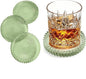 Glass Coasters Set of 4 for Drinks, Round Modern Set with Raised Edge Lip, Decorative & Aesthetic for Dining Table, Living Room, Office Desk