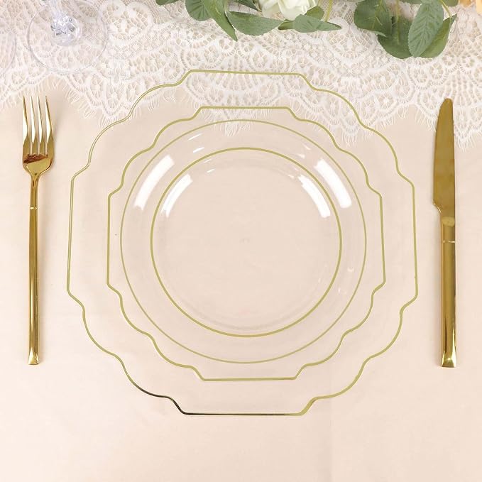 Clear Hard Plastic Dessert Plates, 50 Pack 8" Disposable Round Baroque Plates - Image 8