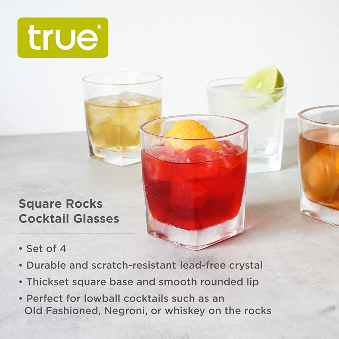 TRUE Square Rocks Glass, Old Fashioned Whiskey Glasses, Superb Drinking Cups - Image 2