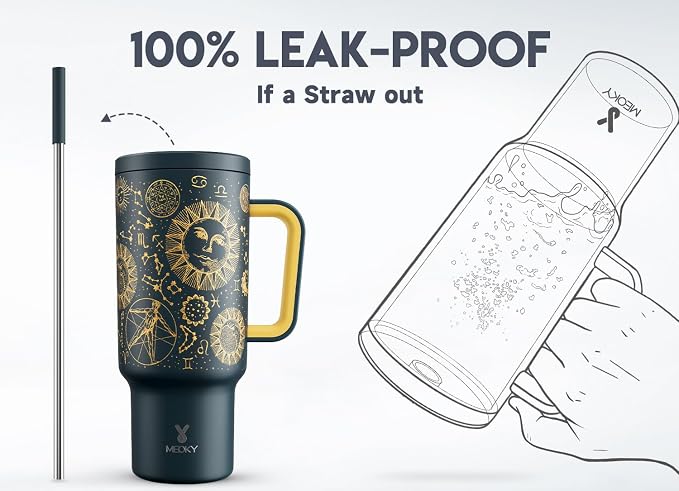 Meoky 40 oz Tumbler with Handle and Straw, Tumbler with Lid and Straw, - Image 3