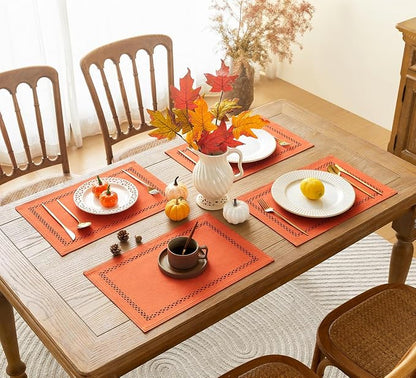 Orange Burlap Place Mats, Fall Placemats Set of 6, 12 x 18 Inch | Double Layer - Image 5