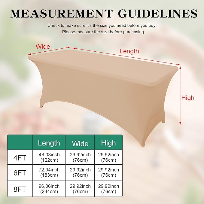 6Pack 8FT Table Cloth for Rectangular Fitted Events Stretch Champagne Table Covers Washable Spandex Tablecloth Protector for Party, Wedding, Cocktail, Banquet, Festival