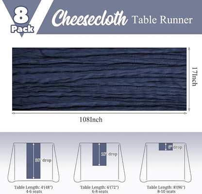 8 Pack Navy Blue Table Runner 17 x 108inch Cheesecloth Table Runner Boho Gauze - Image 3