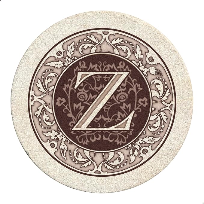 Thirstystone Monogram Round Natural Sandstone Coaster 4 Pack | 4" Diameter by Thirstystone
