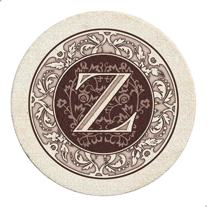 Thirstystone Monogram Round Natural Sandstone Coaster 4 Pack | 4" Diameter by Thirstystone