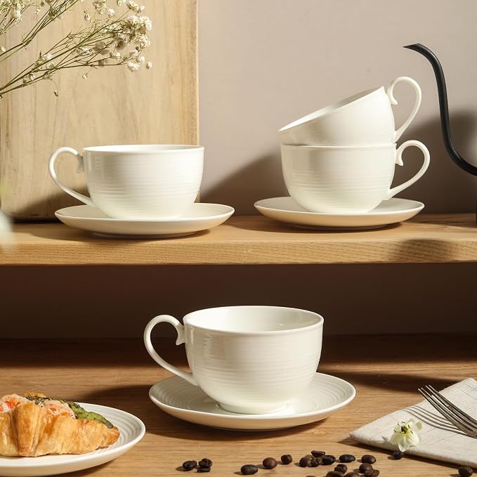 12 oz Cappuccino Cups with Saucers, Ceramic Espresso Coffee Cups Set of 4 - Image 6