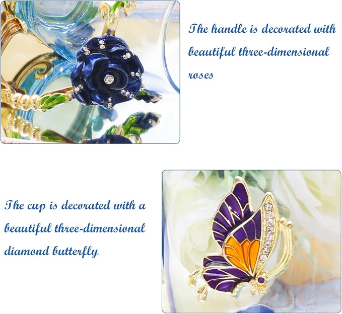 Flower Tea Cup, Butterfly Rose Clear Glass Fancy Coffee Mug - Image 6