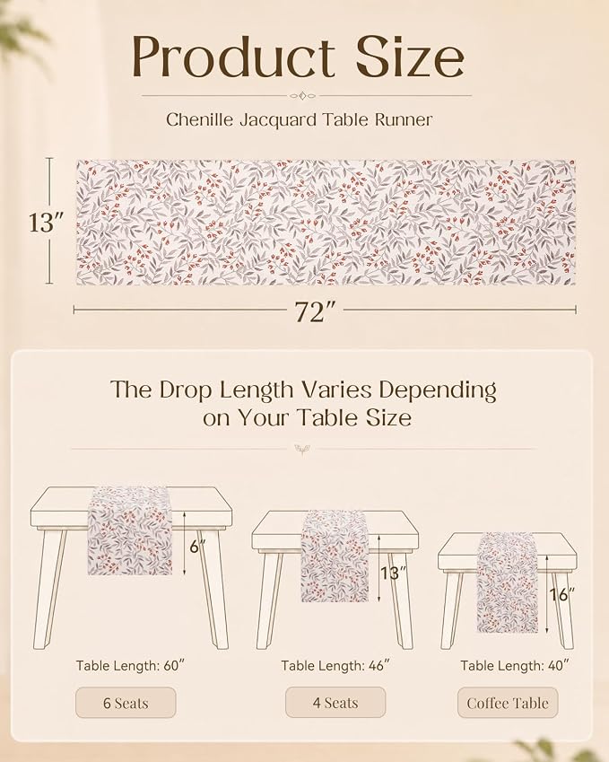 13"x 72" Jacquard Woven Chenille Table Runner, Bloom Branch | Exquisite Jacquard - Image 4