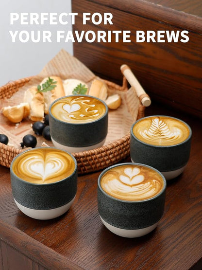 4oz Espresso Cups Set of 4, Ceramic Demitasse Coffee Cups - Image 4