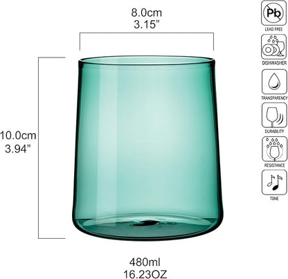 Emerald Green Glass Tumbler Set of 4 – 16.5 oz Borosilicate Drinkware – Durable, Lead-Free, Dishwasher Safe – Unique Colored Glasses for Any Drink