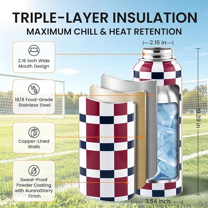 RAYMYLO Insulated Water Bottle 40 oz, Triple Wall Vacuum Stainless Steel | - Image 6