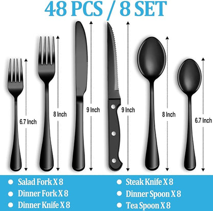 48 Pcs Black Silverware Set - Image 2