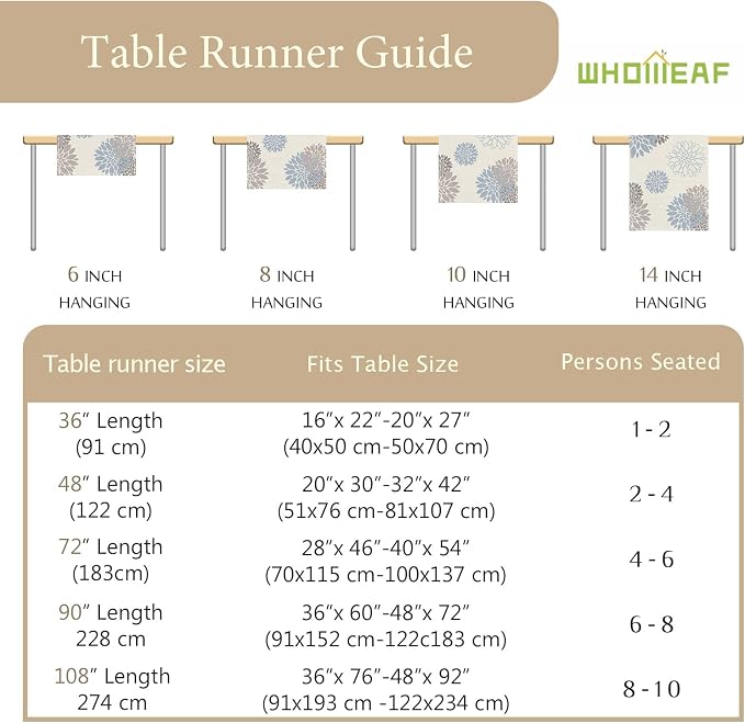 Light Blue Grey Table Runner Wild Dahlia Pinnata Flower Table Runners Modern - Image 4