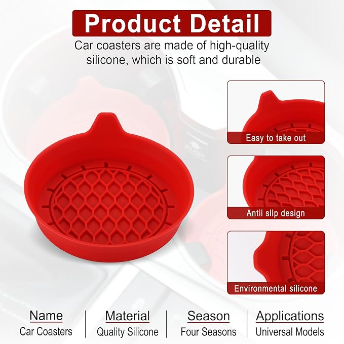 Car Cup Holder Coaster, Silicone Cup Holder Insert, Universal Non-Slip Cup - Image 4