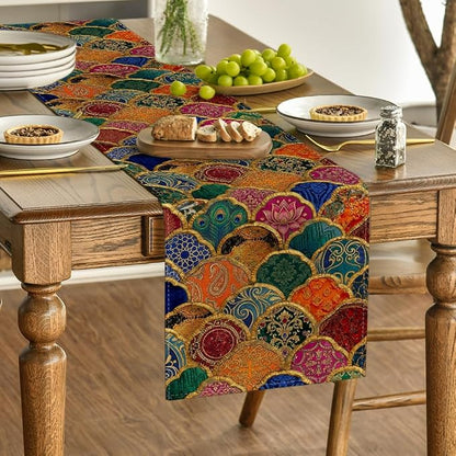 Artoid Mode Wave Shape Peacock Feather Lotus Paisley Table Runner, Seasonal - Image 3