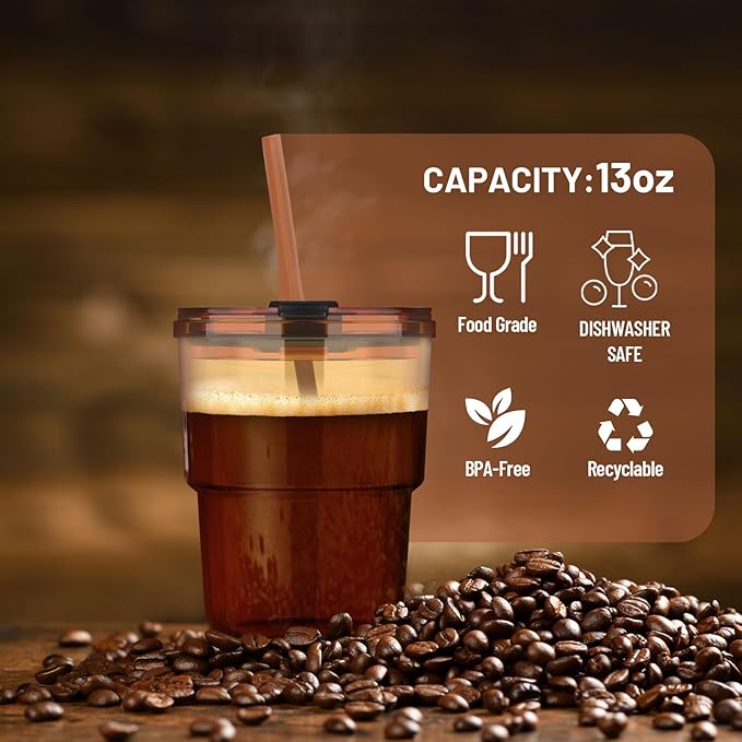 Luxfuel 13 oz Glass Cups with Lids and Straws Reusable Iced Coffee Tumbler | - Image 5