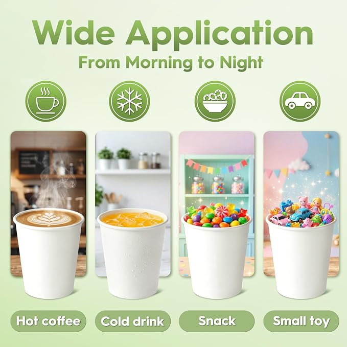 Glotoch Express Paper Cups 8 oz 300 Pack Leak-Proof Disposable Coffee Cups | - Image 8