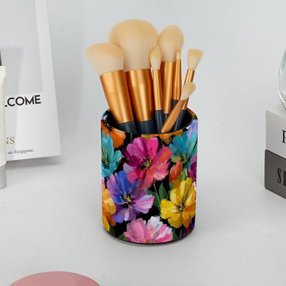 Leather Pen Holder for Desk, Oil Painting Flower Pencil Cup Pen Organizer - Image 6