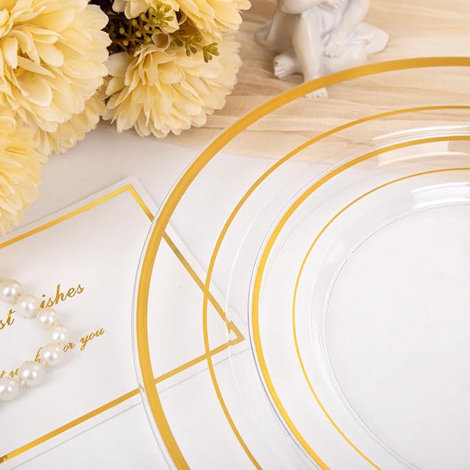 200 Pcs Clear Gold Plastic Plates - Image 2