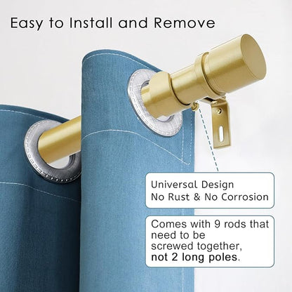 Curtain Rods for Windows 16 to 144 Inches Adjustable Length 1 Inch Diameter Window Curtain Rod with Aluminium Finials, Flash Gold