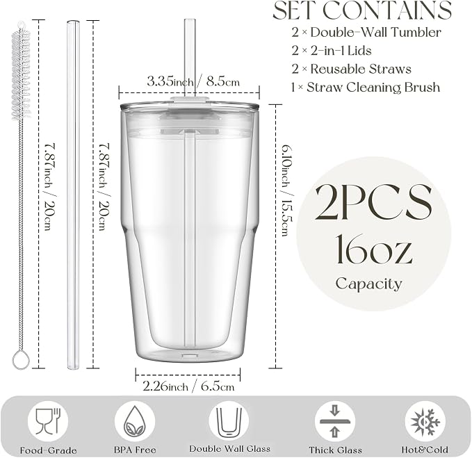 KEMORELA 16oz Clear Glass tumbler - Image 2