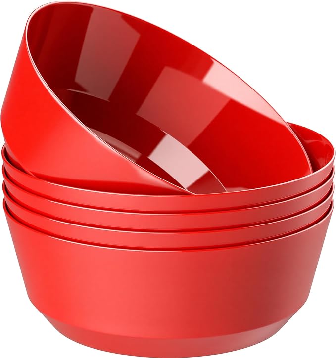 8 Pack Red Serving Bowls for Pool Party | 128oz Heavy Duty Disposable Plastic by Hioasis
