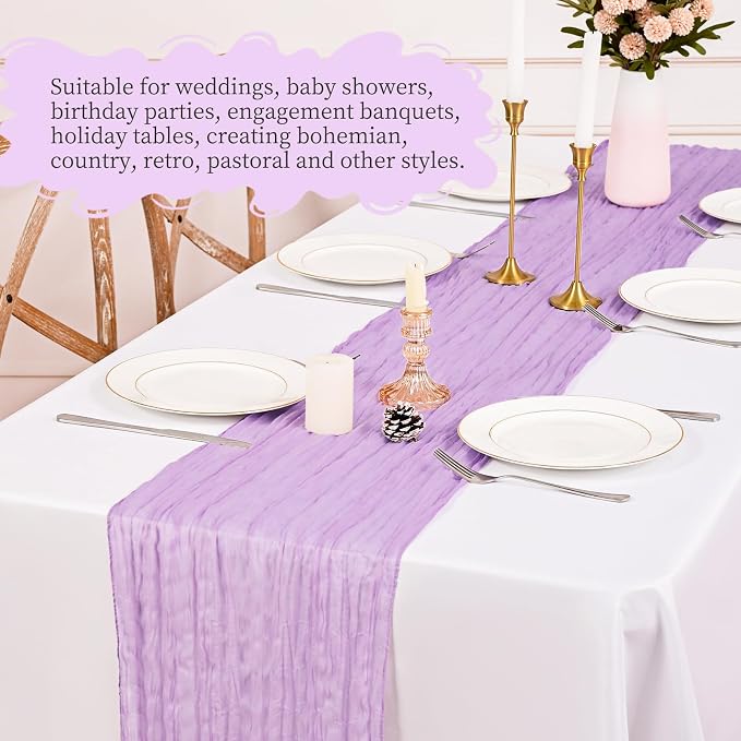 8 Pack Lavender Table Runner 17 x 108inch Cheesecloth Table Runner Boho Gauze - Image 6