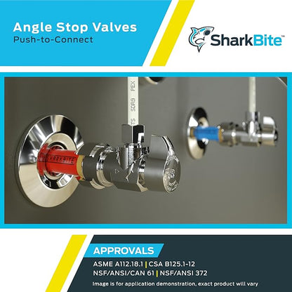 SharkBite 1/2 x 3/8 Inch Compression Angle Stop Valve, Loose Key Quarter Turn, Push to Connect Brass Plumbing Fitting, Chrome Finish, PEX Pipe, Copper, CPVC, PE-RT, HDPE, 24731LF