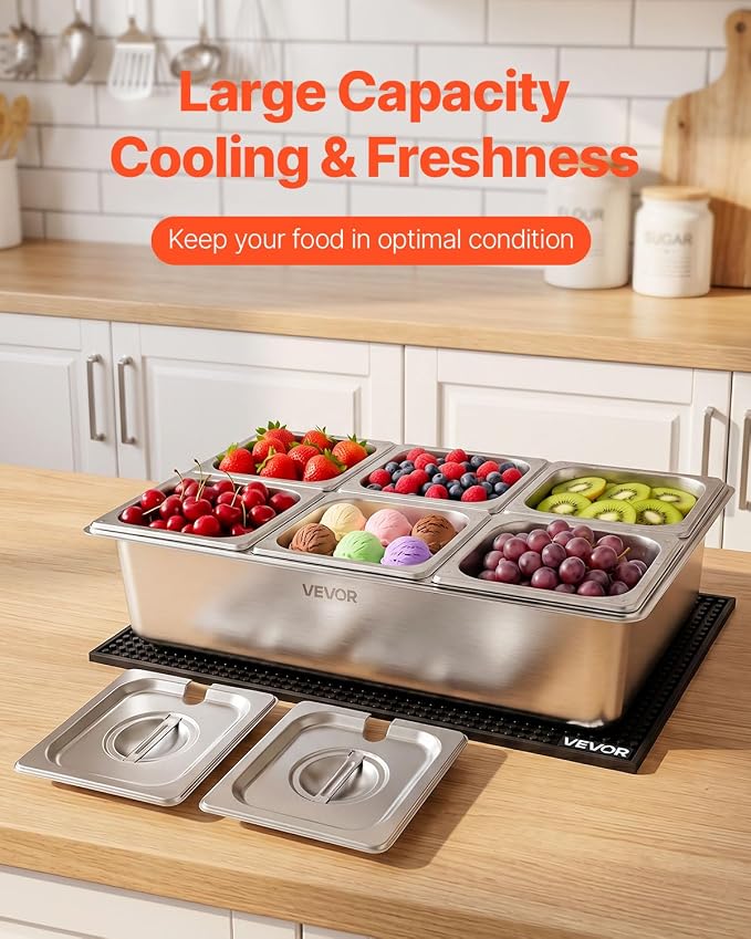 VEVOR Countertop Food Serving Display Container, Stainless Steel Food Salad - Image 4