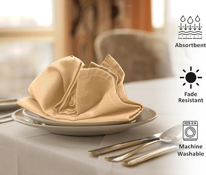 Ruvanti Cloth Napkins Set of 4, 18x18 Inches Napkins Cloth Washable, Soft, Durable, Absorbent, Cotton Blend. Table Dinner Napkins Cloth for Hotel, Lunch, Restaurant, Wedding Parties - Ivory Gold