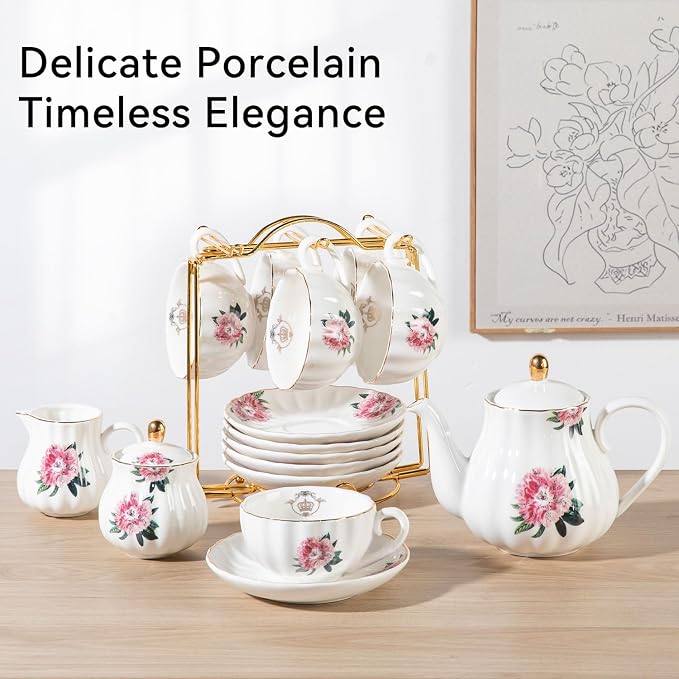 Sweejar Porcelain Tea Sets British Royal Series, 8 OZ Cups & Saucer Service - Image 3