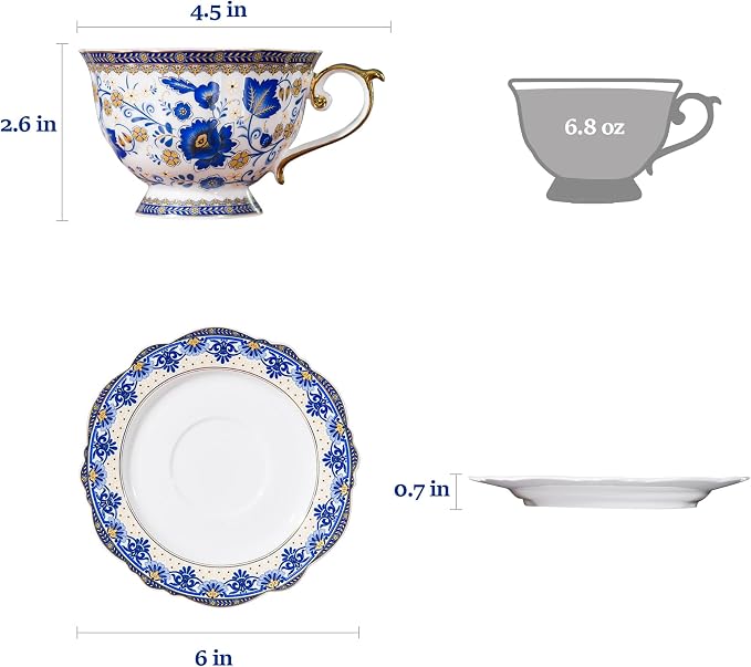 ACMLIFE Bone China Tea Cups and Saucers, 6.8 oz Tea Cup and Saucer Set - Image 6