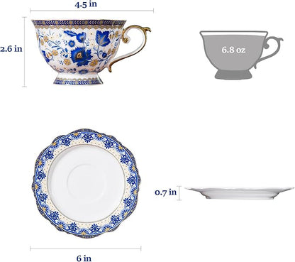 ACMLIFE Bone China Tea Cups and Saucers, 6.8 oz Tea Cup and Saucer Set - Image 6