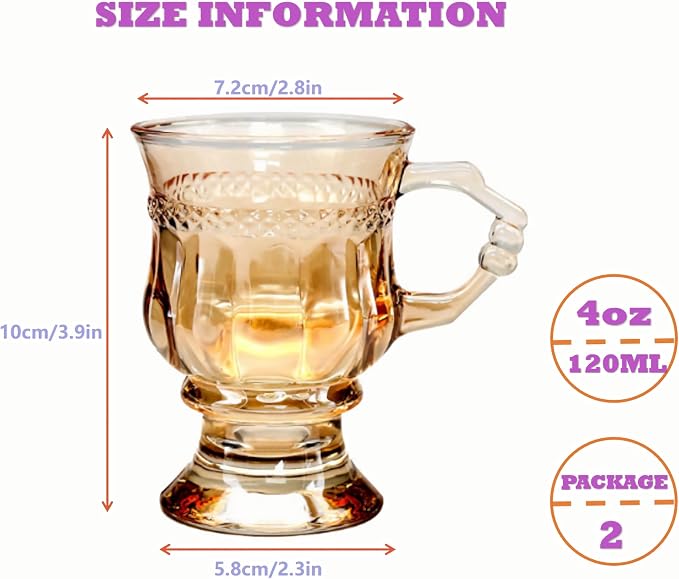 Vintage Glass Coffee Mugs with Handles, 4oz Wine Goblet, Beverage Christmas - Image 5