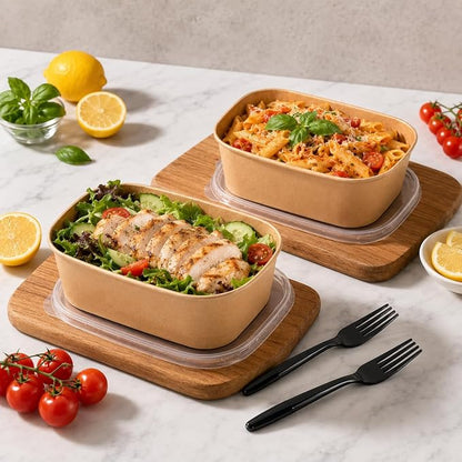 50-Pack 29oz Disposable Kraft Paper Bowls【with Lids and Forks】, Meal Prep - Image 6