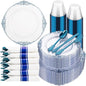 350pcs Clear Blue Plastic Plates by Hioasis