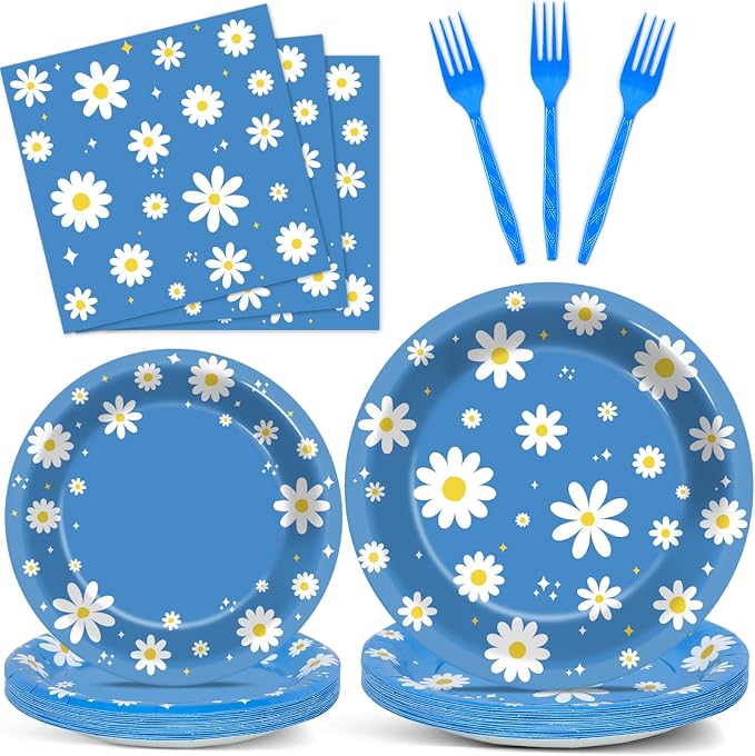 96Pcs Daisy Birthday Party Supplies Groovy Flower Paper Plates and Napkins by Justforjoyful