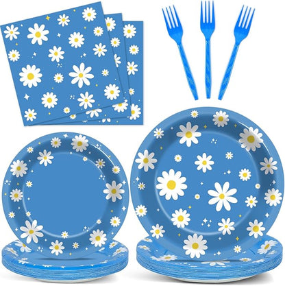 96Pcs Daisy Birthday Party Supplies Groovy Flower Paper Plates and Napkins by Justforjoyful
