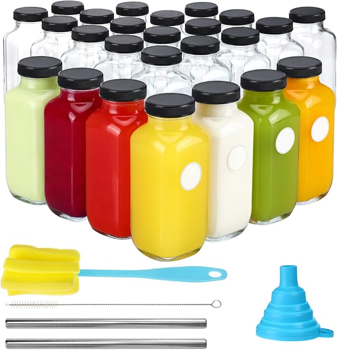 CUCUMI 24pcs 16oz Glass Juice Bottles by CUCUMI