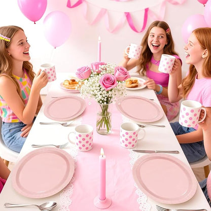 Grencian 50Pcs Pink Oval Paper Plates 10" x 12" Large Disposable 400GSM Heavy Duty Light Pink Paper Plates for Valentine's Day Girls Women Birthday Wedding Bridal Shower Baby Shower Party Supplies
