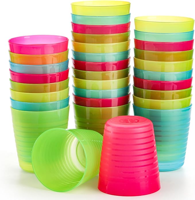 Dicunoy 32 Pack 8oz Reusable Plastic Cups, Small Drinking Tumbler, Unbreakable by Dicunoy