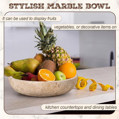 LemonRoad Travertine Decorative Bowl 7.8"x 2" Marble Round Stone Bowl for Entryway Key, Fruit, Kitchen Counter, Dining Table Centerpiece, Office Decor(Beige)