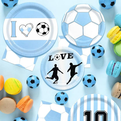 180Pcs Blue Soccer Party Supplies Paper Plates and Napkins Serve 60 | - Image 6