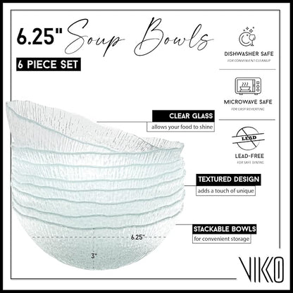 Vikko Soup Bowls, 6.5 Inch Salad Bowls, Glass Soup Bowls, Elegant Textured - Image 2