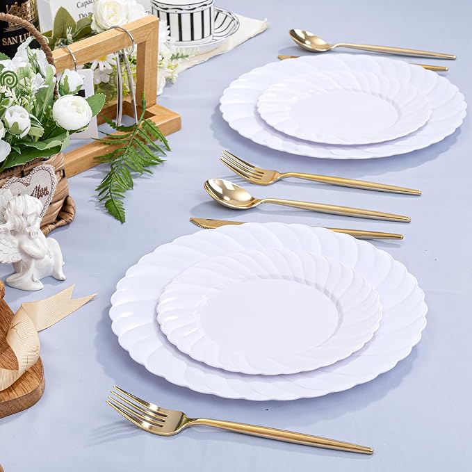 U-QE 100 Count White Plastic Plates - Image 9