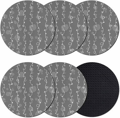 White Lines Coasters Set of 6, Vintage Abstarct Minimalist Art Gray Soft by PIEPLE